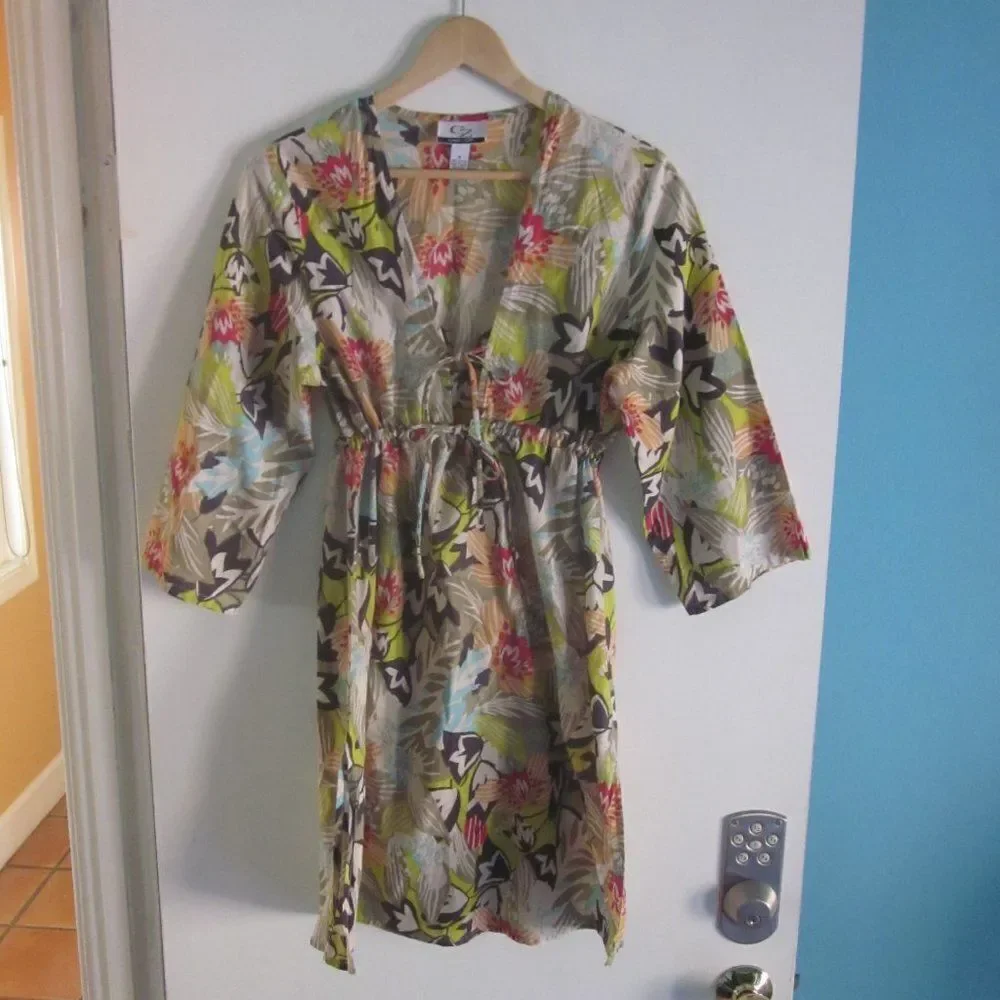 CZ Cotton Cover Up Dress Women Size M Floral Lightweight Summer Beach Pool Dress - Picture 1 of 11